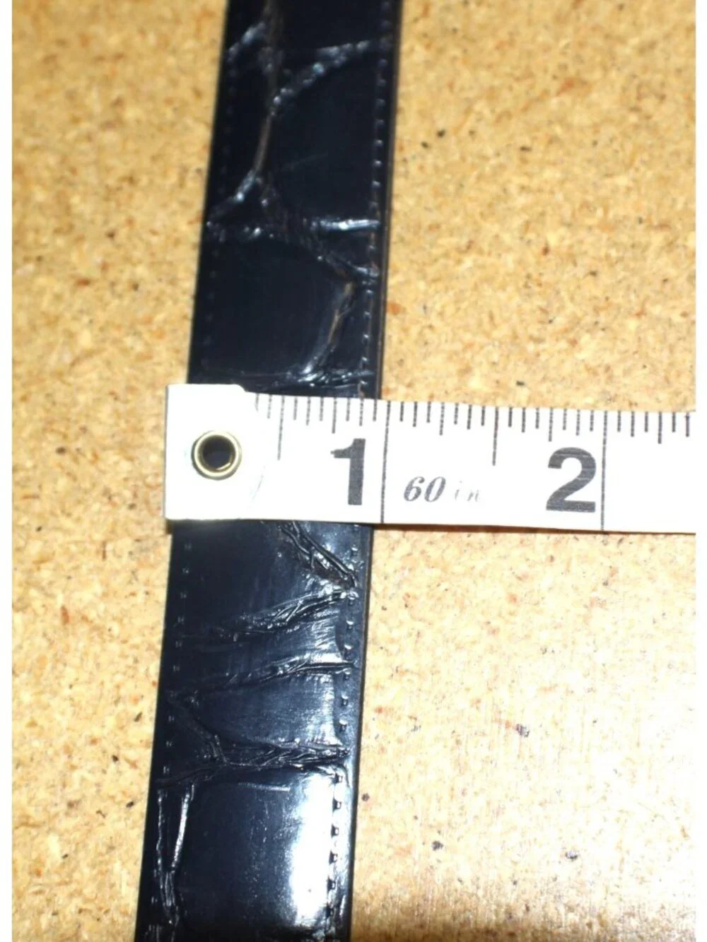 Navy Blue Croc Like Design Faux Leather Belt Size 18 With Gold Tone Buckle Vtg